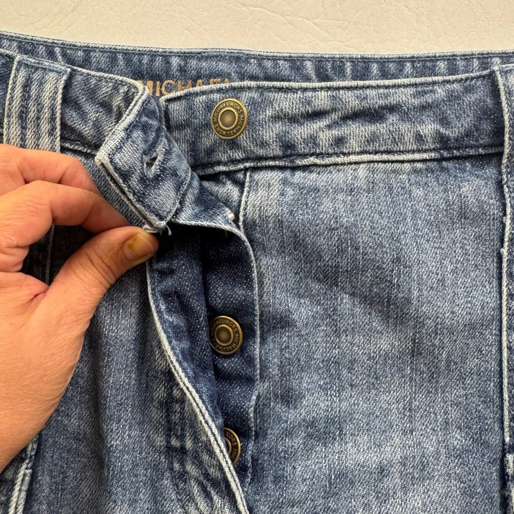 Michael Kors Womens Distressed Denim Mini Skirt Medium Wash Raw Hem Size 12